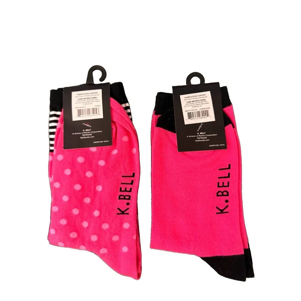 K Bell Womens Cat Crew Socks Lot 2 Pink Novelty Kitty Shoe Size 4-10 New